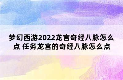 梦幻西游2022龙宫奇经八脉怎么点 任务龙宫的奇经八脉怎么点